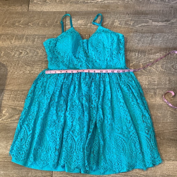 As U Wish Teal Lace Mini Dress Bohemian Coastal Size Large - Picture 2 of 6